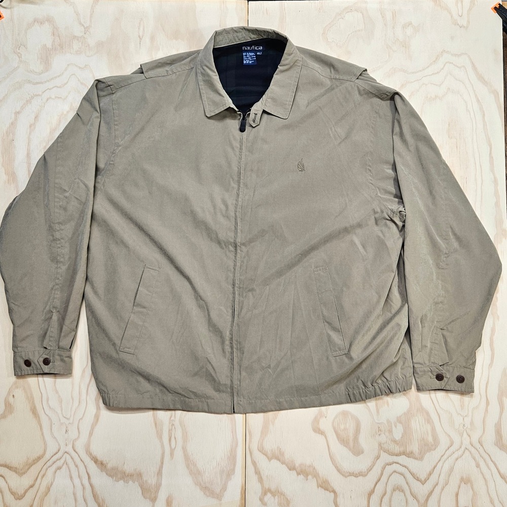 Nautica Mens 4XLT Khaki Tan Harrington Jacket Plaid Lined Full Zip Big & Tall